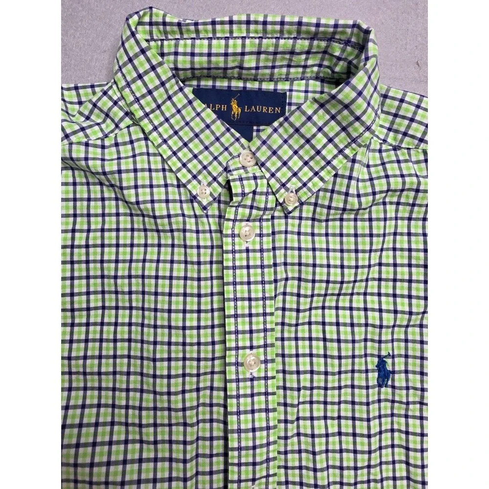 Ralph Lauren Shirt Boys L (14-16) Multicolor Plaid Cotton Pony Logo Button-Down